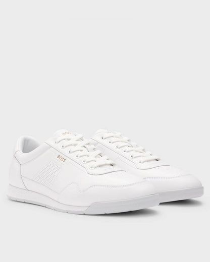 BOSS Orange Titanium Mens Nappa-Leather Trainers with Perforated Details