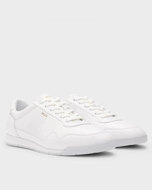 BOSS Orange Titanium Mens Nappa-Leather Trainers with Perforated Details - White 100