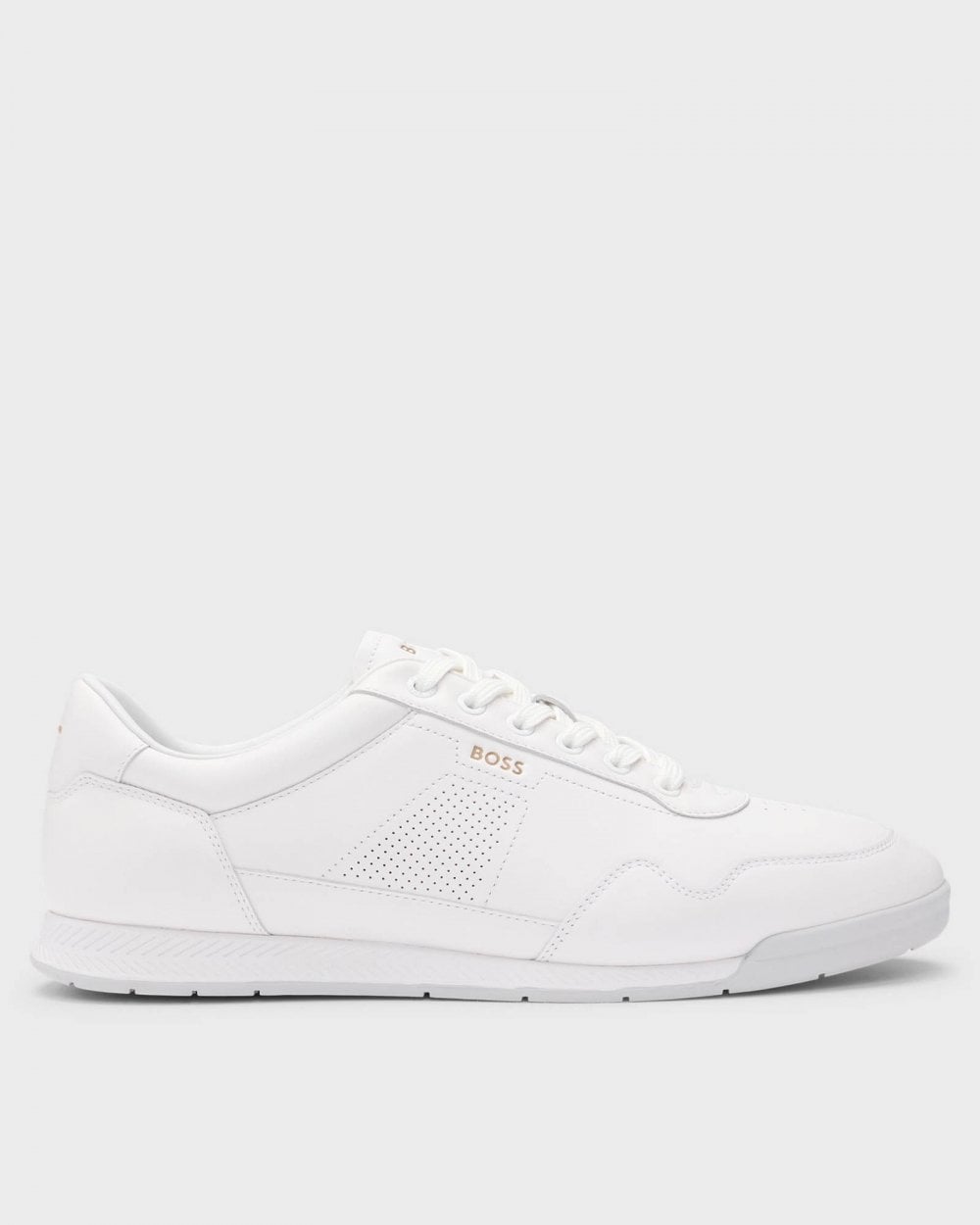 BOSS Orange Titanium Mens Nappa-Leather Trainers with Perforated Details - White 100