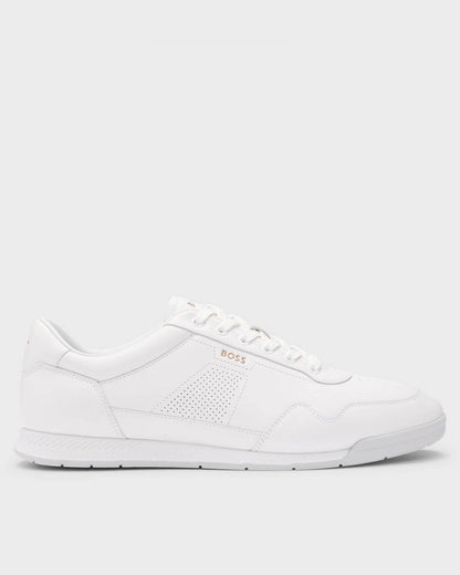BOSS Orange Titanium Mens Nappa-Leather Trainers with Perforated Details - White 100