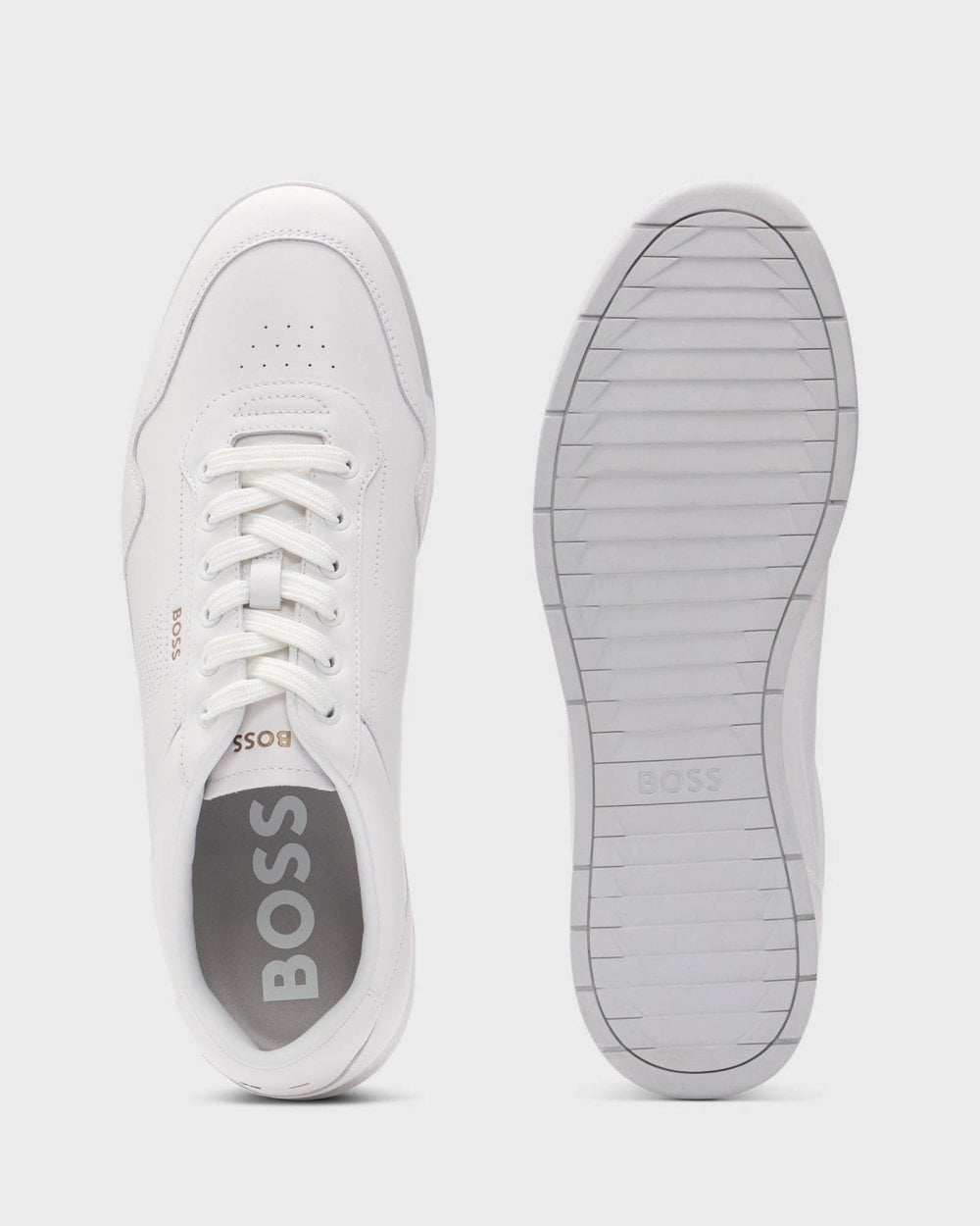 BOSS Orange Titanium Mens Nappa-Leather Trainers with Perforated Details - White 100