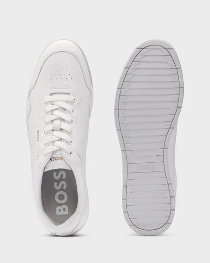 BOSS Orange Titanium Mens Nappa-Leather Trainers with Perforated Details - White 100