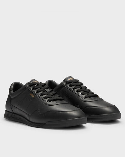 BOSS Orange Titanium Mens Nappa-Leather Trainers with Perforated Details