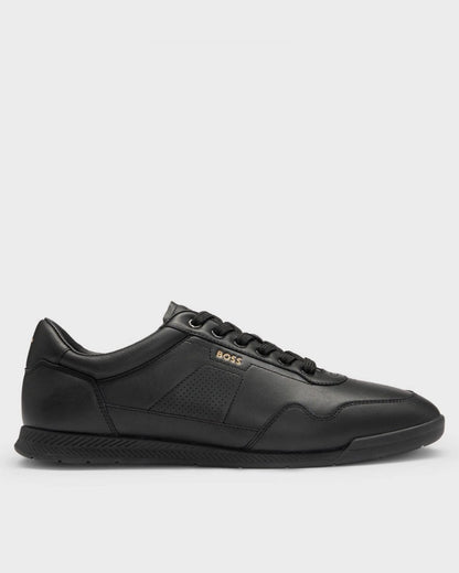 BOSS Orange Titanium Mens Nappa-Leather Trainers with Perforated Details - Black 005