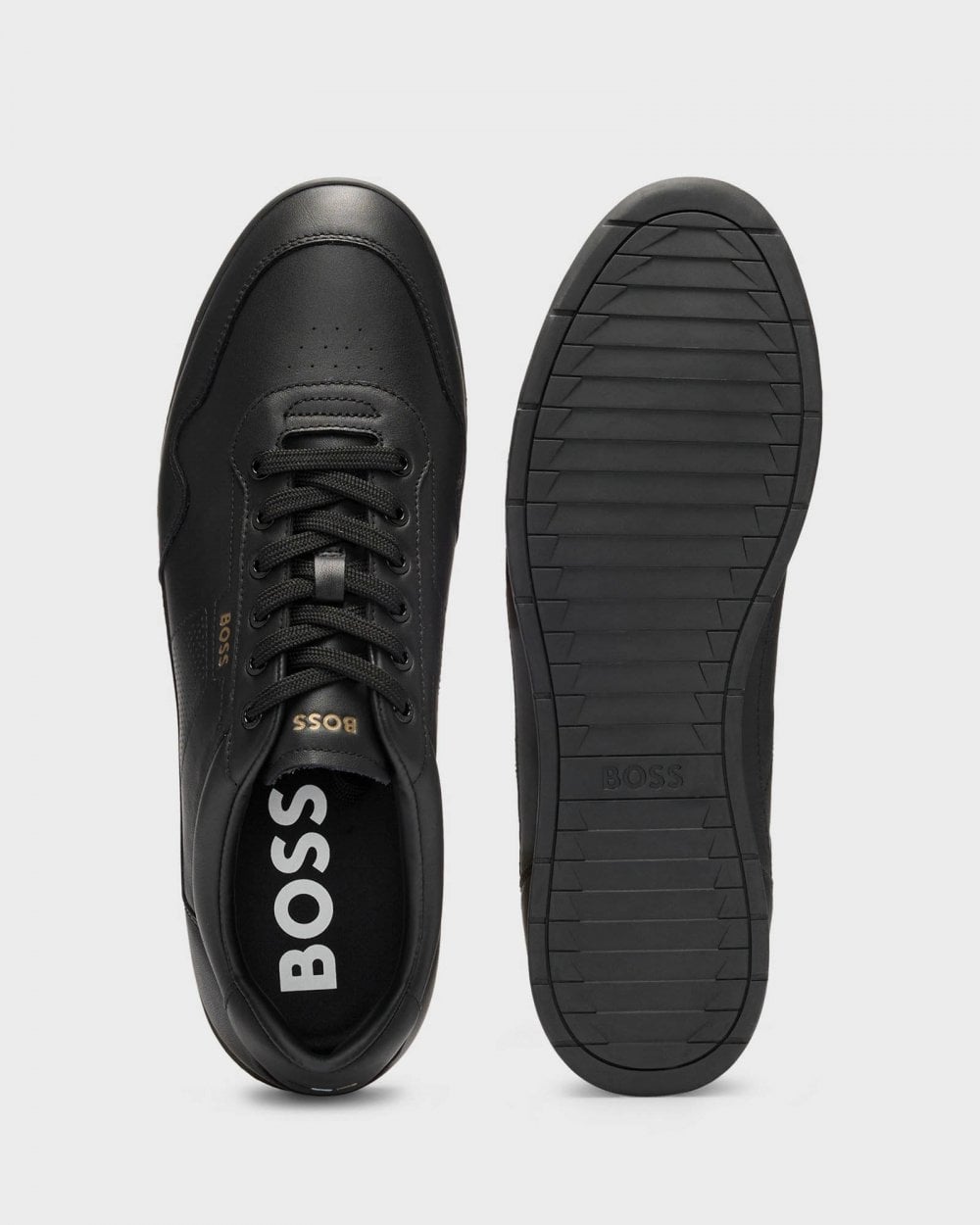 BOSS Orange Titanium Mens Nappa-Leather Trainers with Perforated Details - Black 005