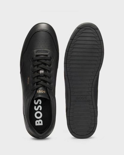 BOSS Orange Titanium Mens Nappa-Leather Trainers with Perforated Details - Black 005