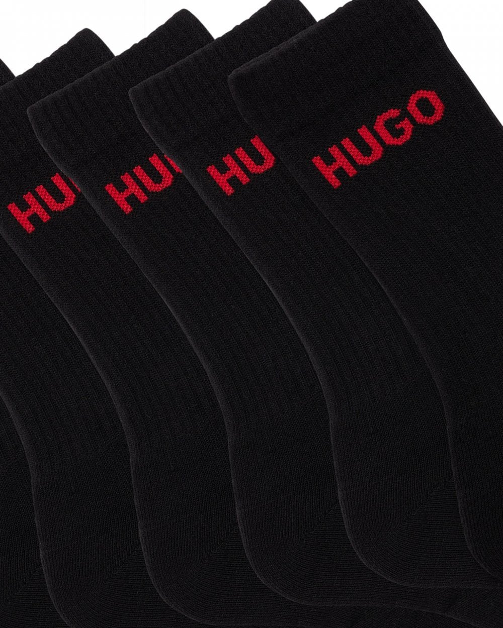 HUGO 6 Pack QS Rib Logo Mens Combed Cotton Socks NOS - Black 001