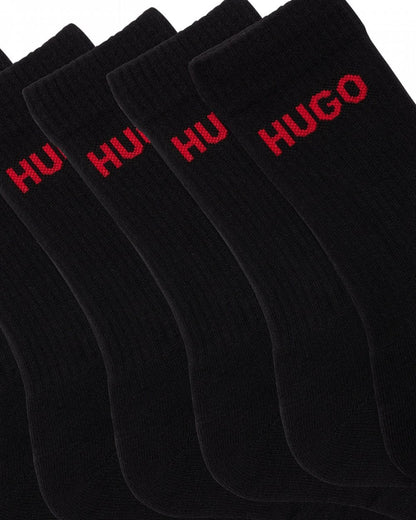 HUGO 6 Pack QS Rib Logo Mens Combed Cotton Socks NOS - Black 001
