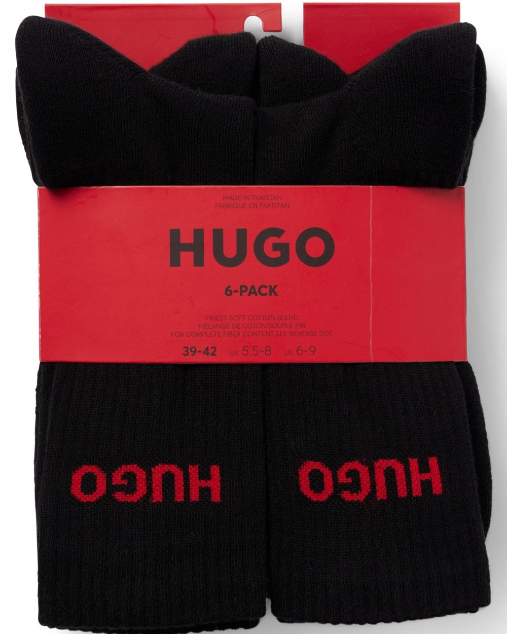 HUGO 6 Pack QS Rib Logo Mens Combed Cotton Socks NOS - Black 001