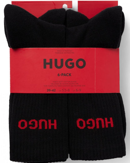 HUGO 6 Pack QS Rib Logo Mens Combed Cotton Socks NOS - Black 001