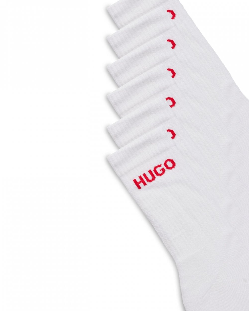HUGO 6 Pack QS Rib Logo Mens Combed Cotton Socks NOS - White 100