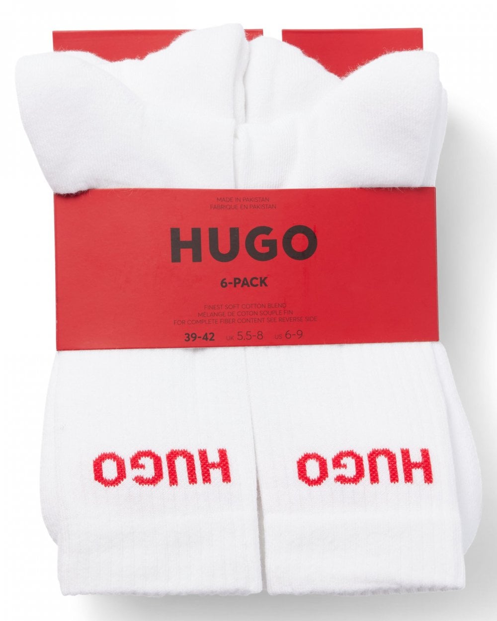 HUGO 6 Pack QS Rib Logo Mens Combed Cotton Socks NOS - White 100