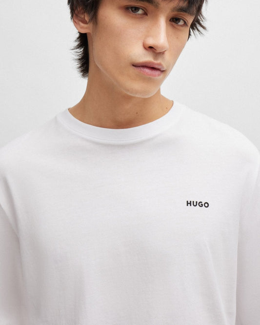 HUGO Derol222 Mens Long-Sleeved T-Shirt in Cotton Jersey with Logo Print NOS - White 100