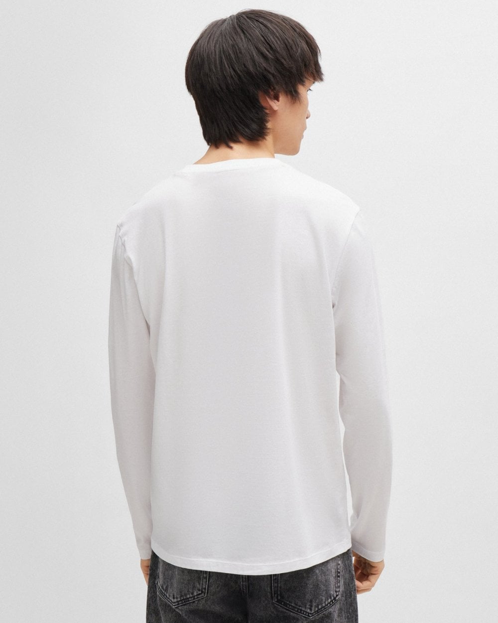 HUGO Derol222 Mens Long-Sleeved T-Shirt in Cotton Jersey with Logo Print NOS - White 100