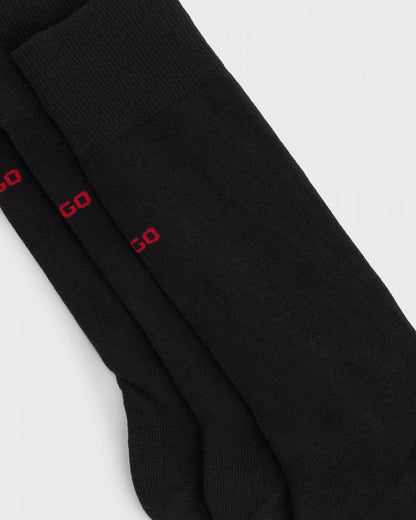 HUGO Mens 3-Pack of Regular Length Socks with Logo Details NOS - Black 001
