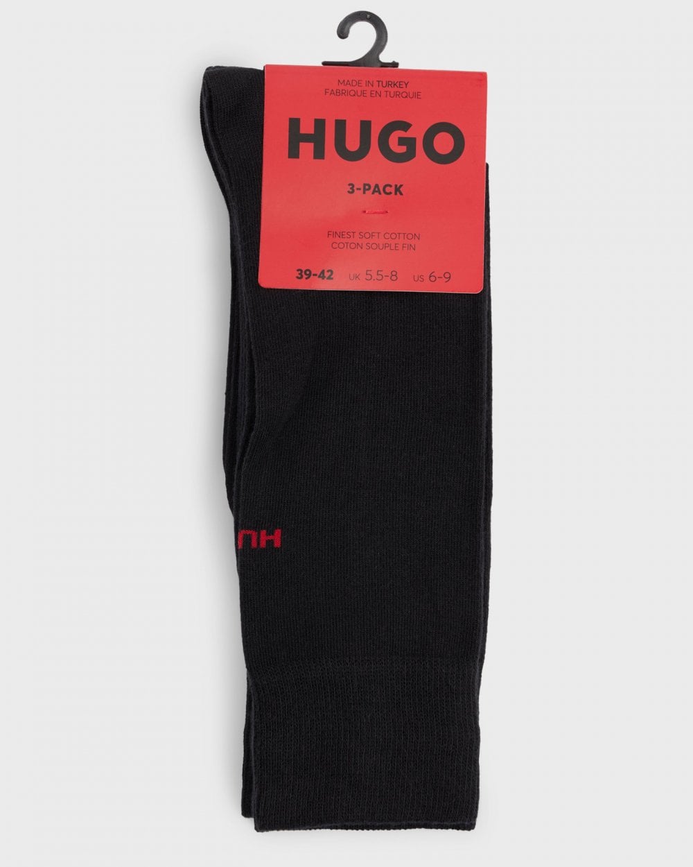 HUGO Mens 3-Pack of Regular Length Socks with Logo Details NOS - Black 001