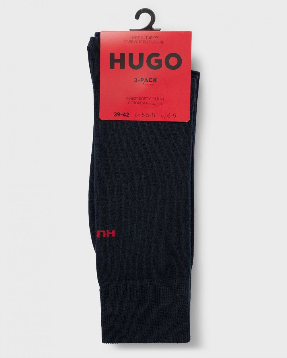 HUGO Mens 3-Pack of Regular Length Socks with Logo Details NOS - Dark Blue 401