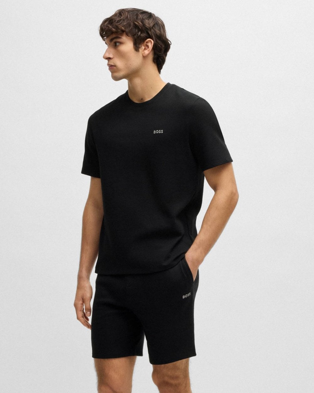 BOSS Orange Waffle Mens Cotton-Blend Pyjama T-Shirt with Embroidered Logo NOS - Black 001