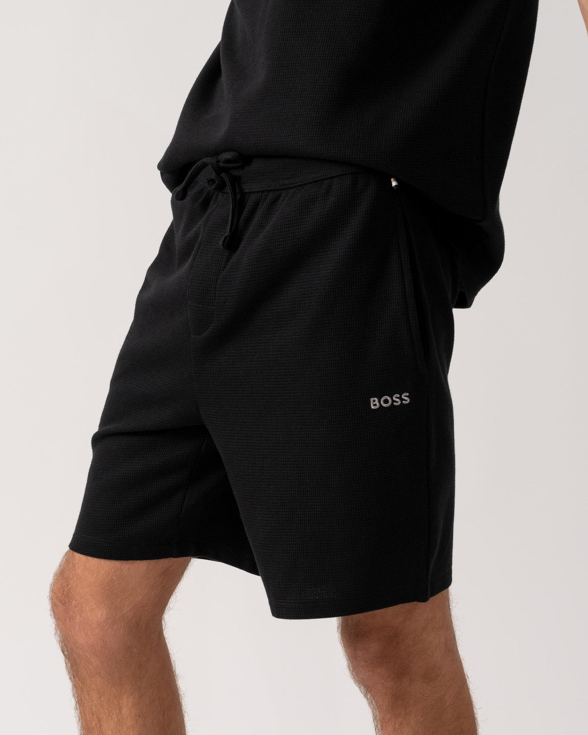 BOSS Orange Waffle Mens Cotton Blend Waffle Structure Pyjama Shorts with Embroidered Logo NOS - Black 001 - CHO - Designer Mens Shorts