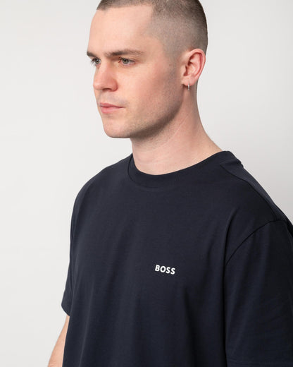BOSS Green Tee Mens Stretch Cotton T-Shirt with Contrast Logo - Dark Blue 403