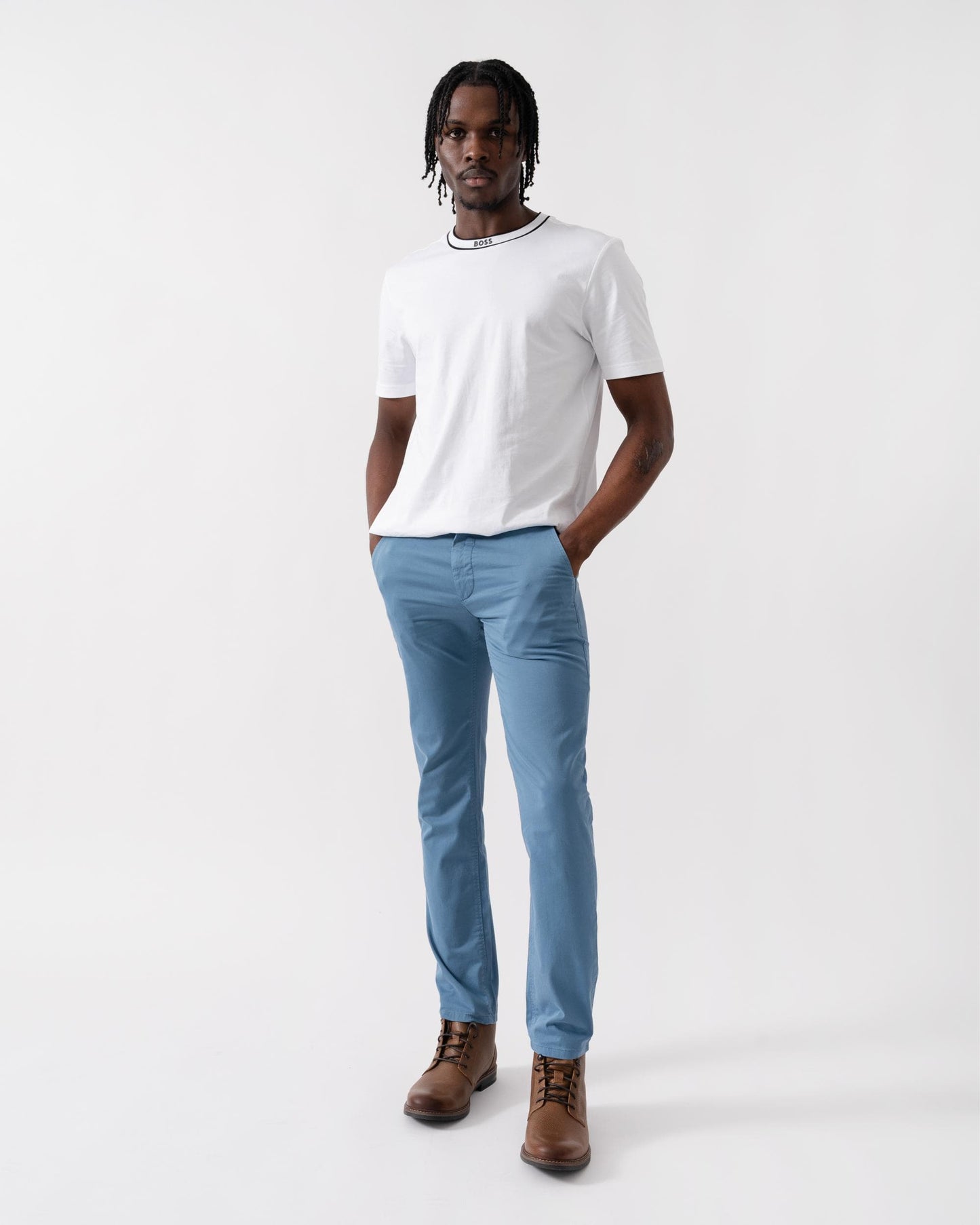 BOSS Orange Mens Slim Fit Chinos in Stretch-Cotton Satin - Open Blue 472