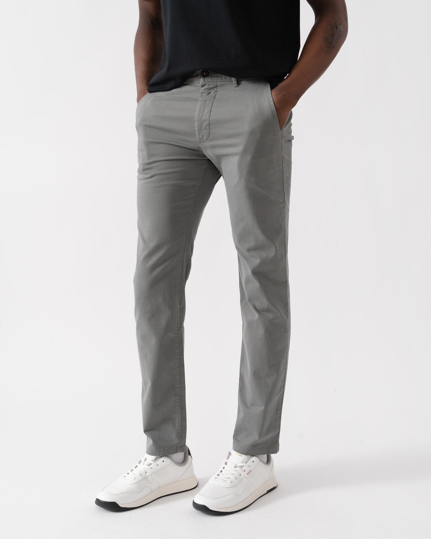 BOSS Orange Mens Slim Fit Chinos in Stretch-Cotton Satin - Open Grey 076