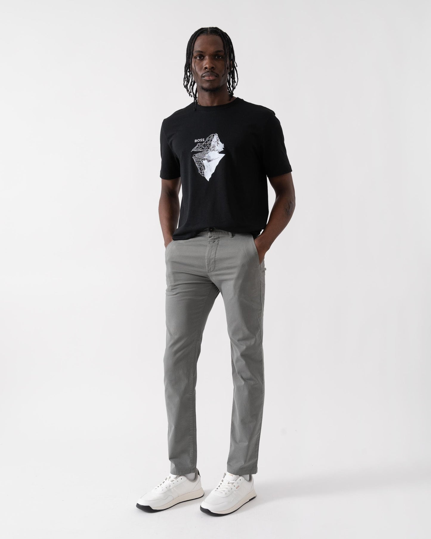 BOSS Orange Mens Slim Fit Chinos in Stretch-Cotton Satin - Open Grey 076