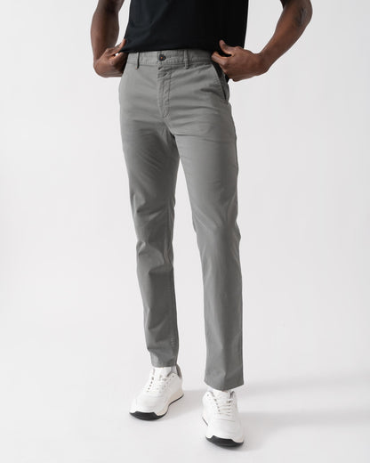 BOSS Orange Mens Slim Fit Chinos in Stretch-Cotton Satin - Open Grey 076