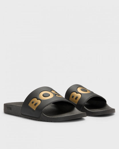 BOSS Orange Aryeh Mens Italian-Made Slides with Large Logo Detail NOS - Black 007