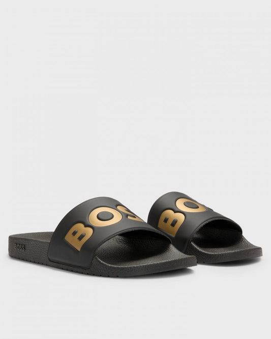 BOSS Orange Aryeh Mens Italian-Made Slides with Large Logo Detail NOS - Black 007
