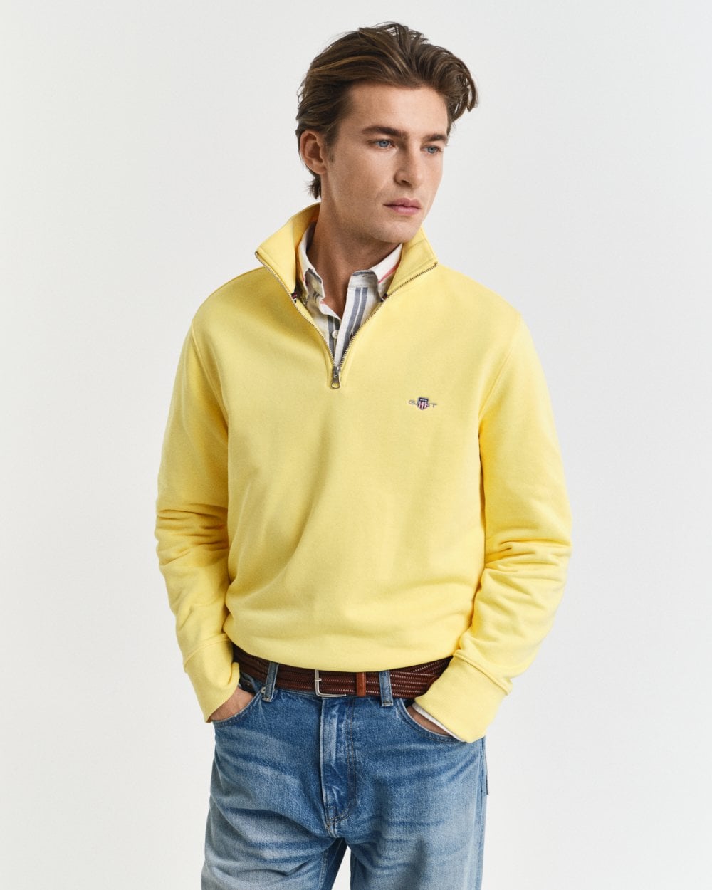 GANT Mens Regular Fit Shield Logo Half Zip Sweatshirt - 714 Banana Yellow