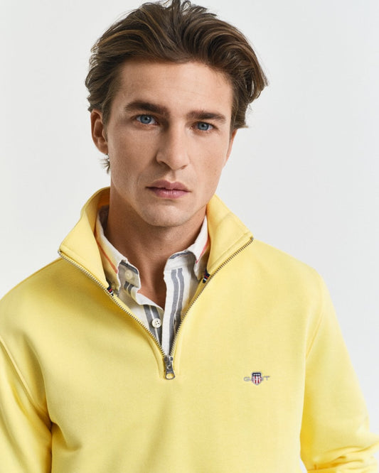 GANT Mens Regular Fit Shield Logo Half Zip Sweatshirt - 714 Banana Yellow
