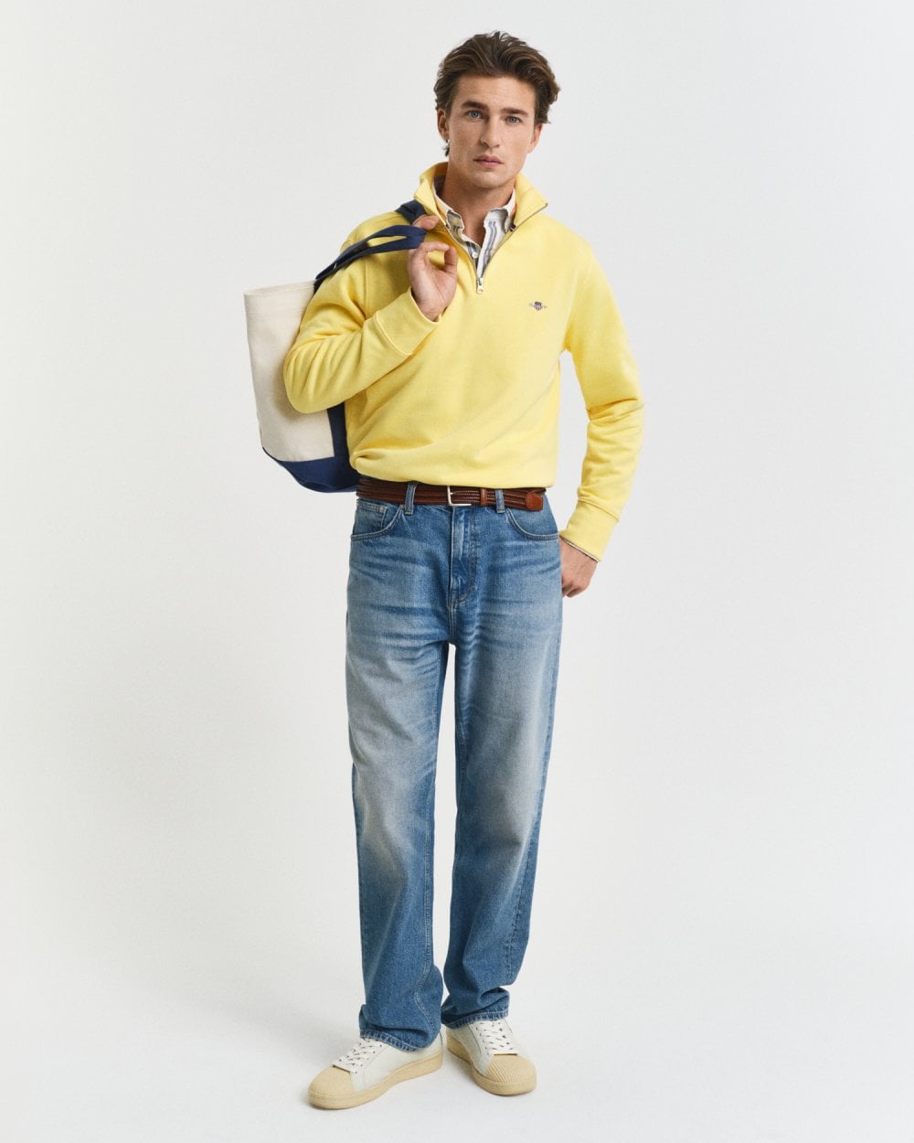 GANT Mens Regular Fit Shield Logo Half Zip Sweatshirt - 714 Banana Yellow