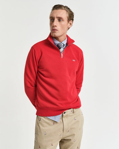 GANT Mens Regular Fit Shield Logo Half Zip Sweatshirt - 630 Ruby Red