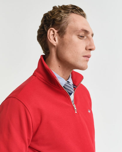 GANT Mens Regular Fit Shield Logo Half Zip Sweatshirt - 630 Ruby Red