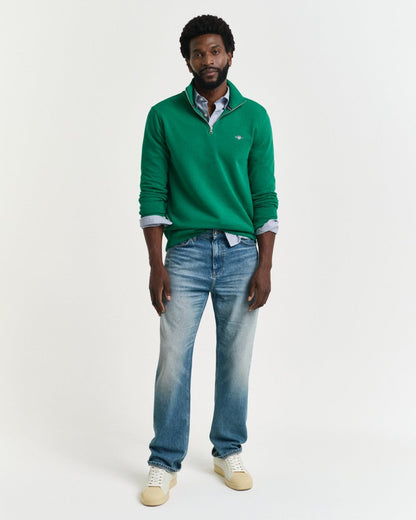 GANT Mens Regular Fit Shield Logo Half Zip Sweatshirt - 322 Deep Green