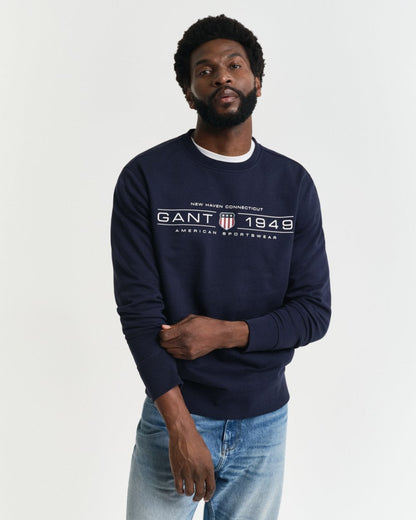 GANT Mens Graphic Crew Neck Sweatshirt - 433 Evening Blue