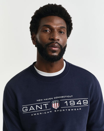 GANT Mens Graphic Crew Neck Sweatshirt - 433 Evening Blue