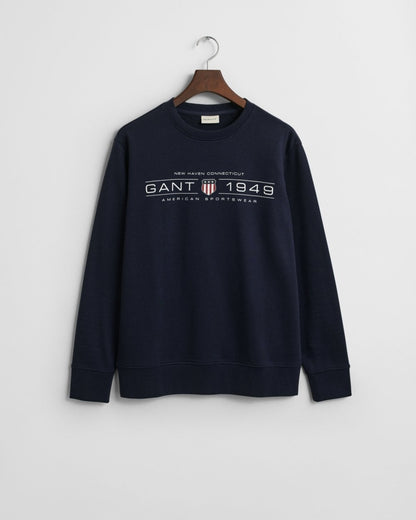 GANT Mens Graphic Crew Neck Sweatshirt - 433 Evening Blue
