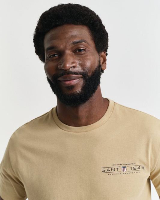 GANT Mens Short Sleeve Printed Graphic T-Shirt - 232 Oak Beige