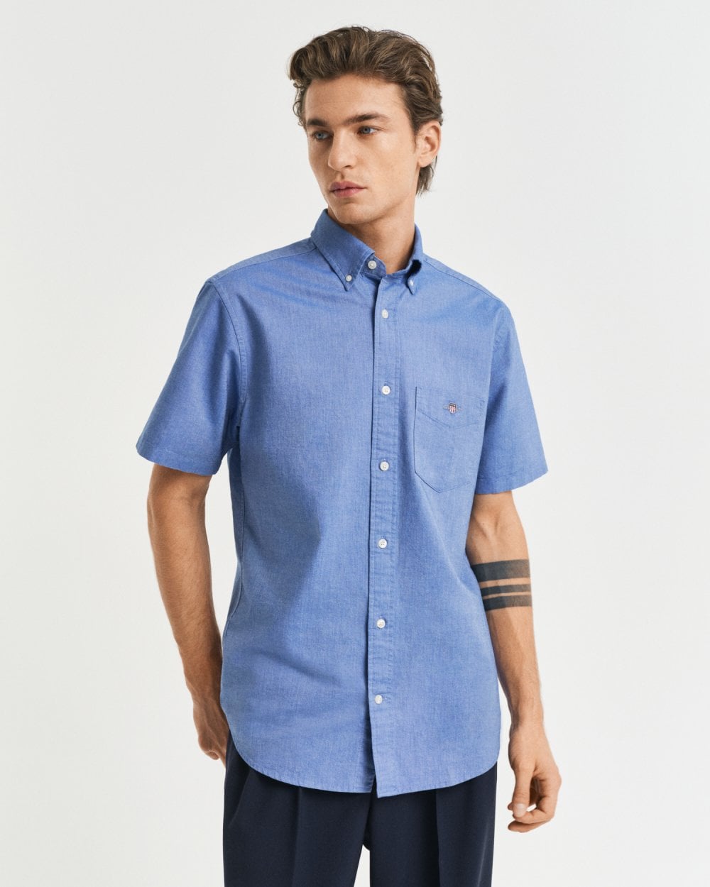 GANT Mens Regular Fit Short Sleeve Oxford Shirt - 407 Rich Blue