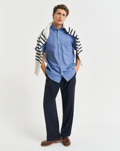 GANT Mens Regular Fit Short Sleeve Oxford Shirt - 407 Rich Blue