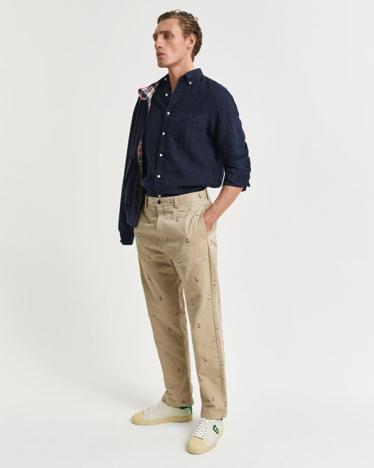GANT Mens Regular Garment Dyed Linen Shirt - 433 Evening Blue