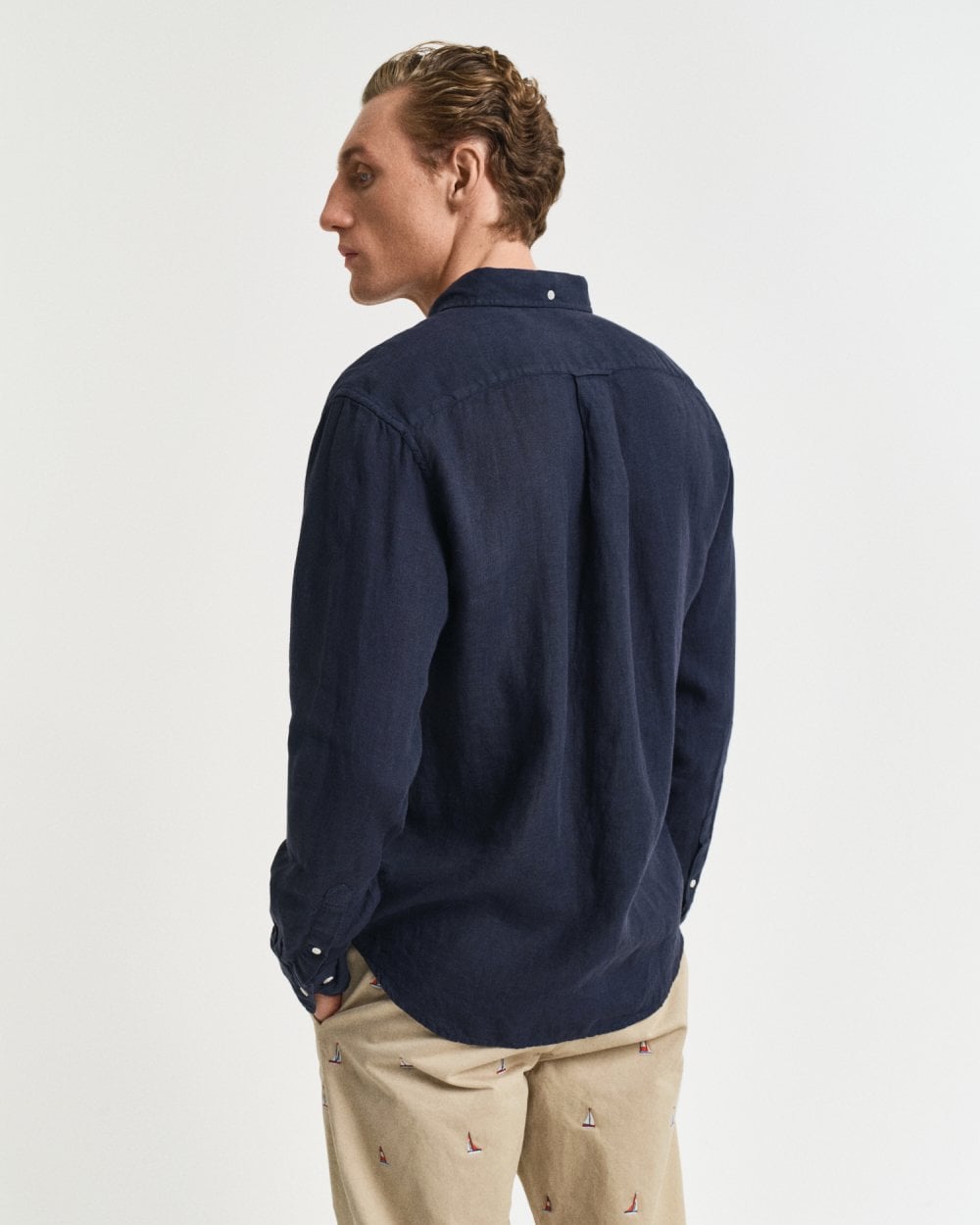 GANT Mens Regular Garment Dyed Linen Shirt - 433 Evening Blue