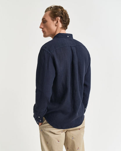 GANT Mens Regular Garment Dyed Linen Shirt - 433 Evening Blue