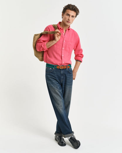 GANT Mens Regular Garment Dyed Linen Shirt - 648 Watermelon Red