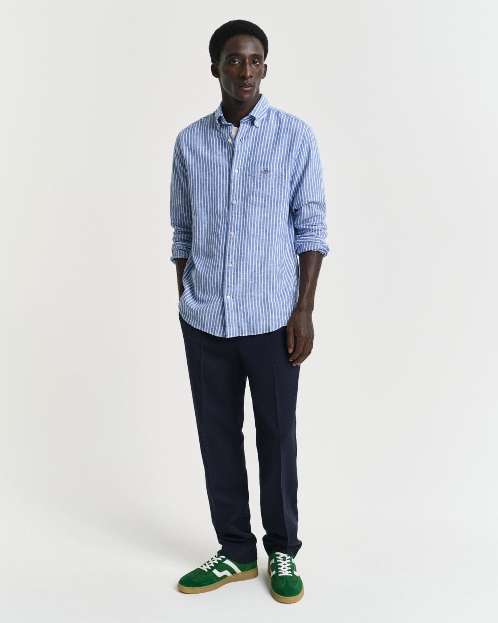GANT Mens Regular Fit Cotton Linen Stripe Shirt - 407 Rich Blue