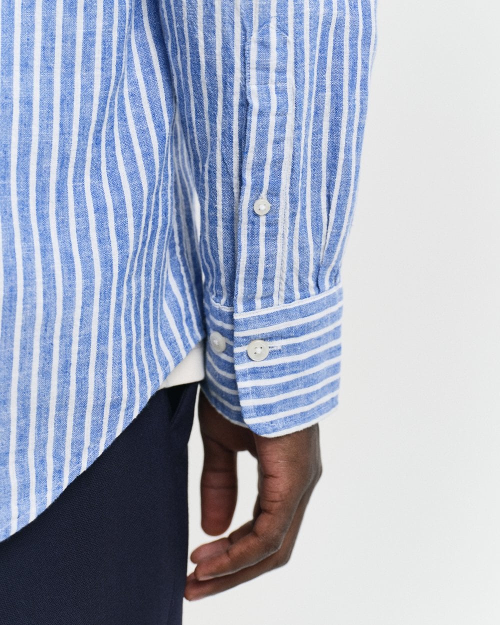 GANT Mens Regular Fit Cotton Linen Stripe Shirt - 407 Rich Blue