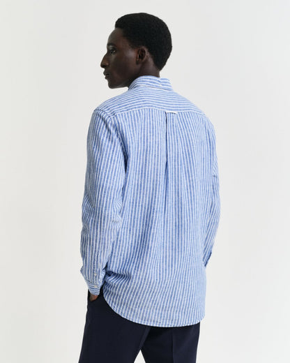 GANT Mens Regular Fit Cotton Linen Stripe Shirt - 407 Rich Blue