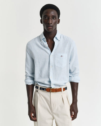GANT Mens Regular Fit Cotton Linen Stripe Shirt - 457 Fresh Blue